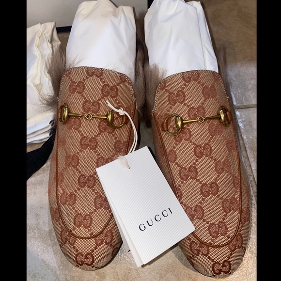 Authentic Gucci Monogram Princetown Fur Loafers Size 9.5 - Picture 12 of 15